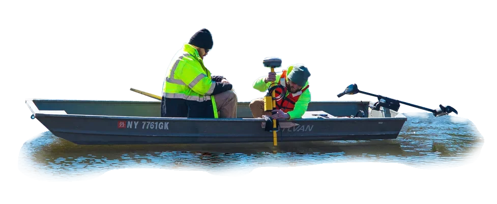 Surveyors in a boat